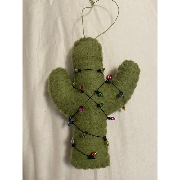 Handmade Christmas Cactus Felt Ornament Festive Colorful Bulbs - Picture 1 of 7